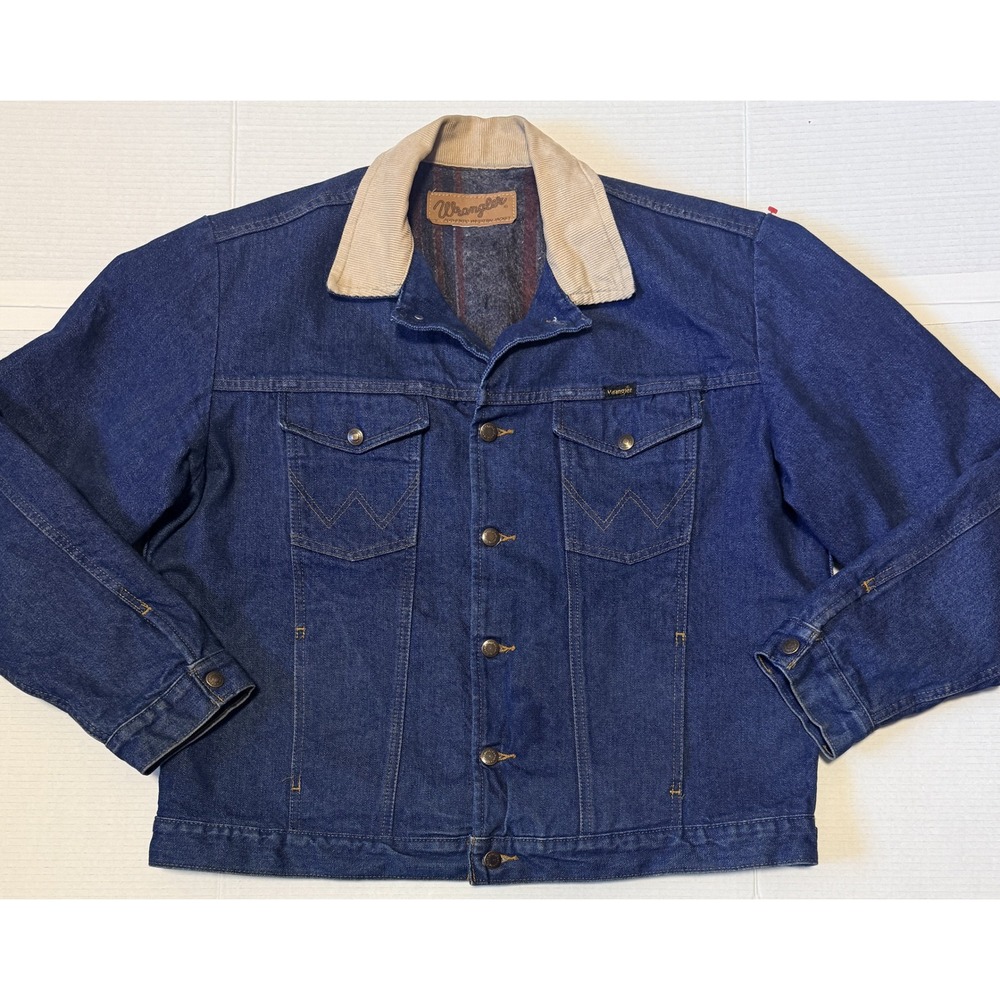 WRANGLER - Men's Vintage Denim Jacket- Blanket Lined Corduroy Collar Western- XL